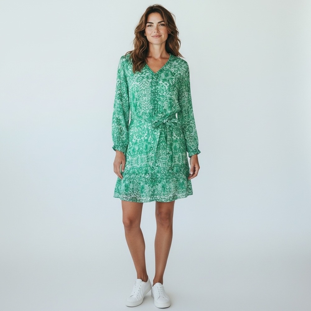 Simply Vera Vera Wang Green Printed Tie-Waist Mini Dress
